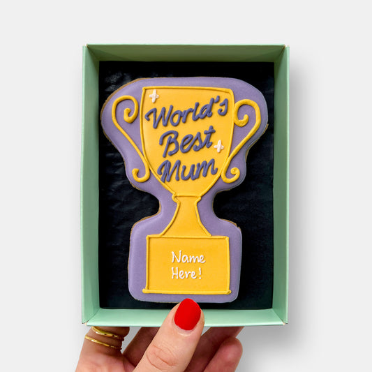 Personalised Best Mum Trophy Letterbox Cookie