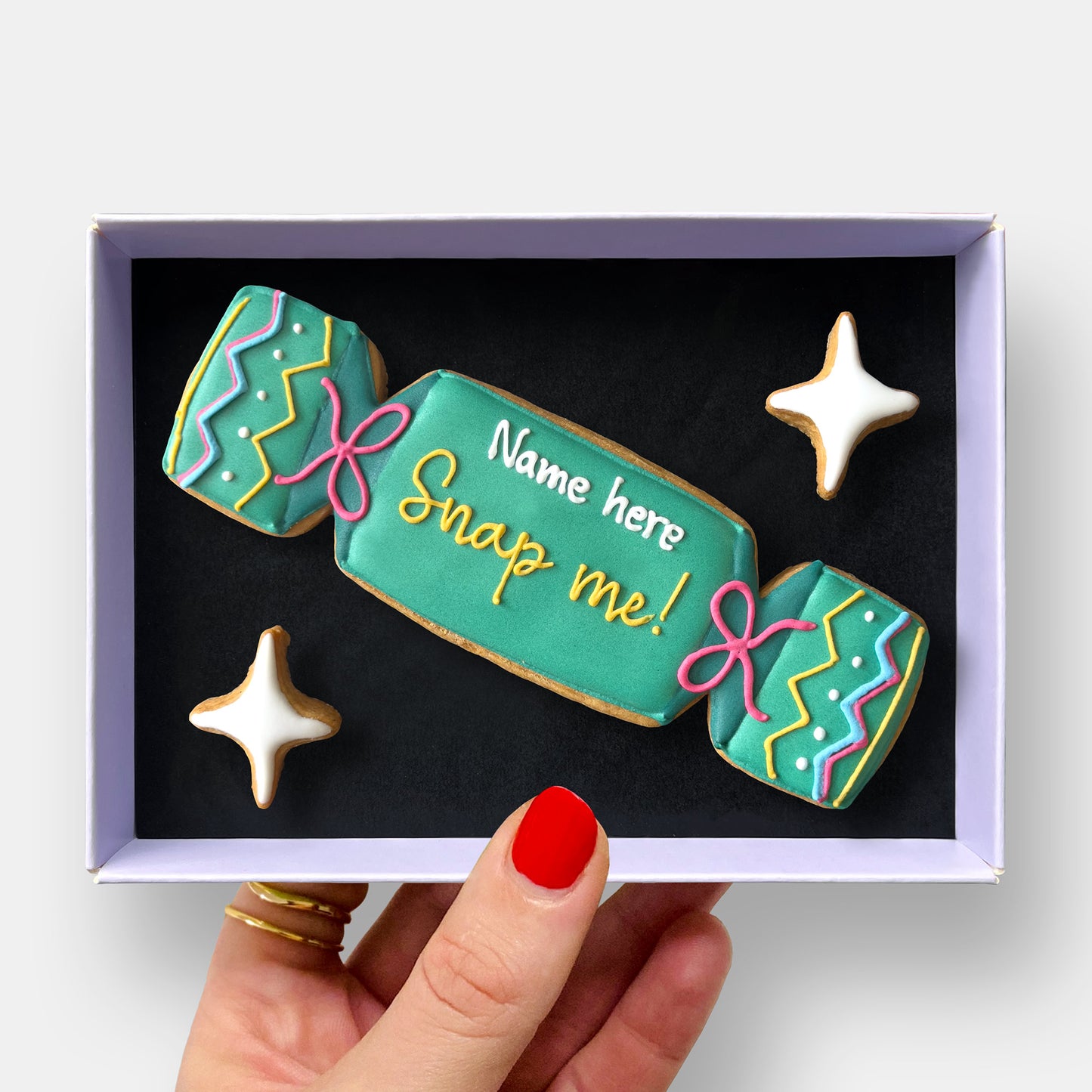 Personalised Christmas Cracker Letterbox Iced Cookie
