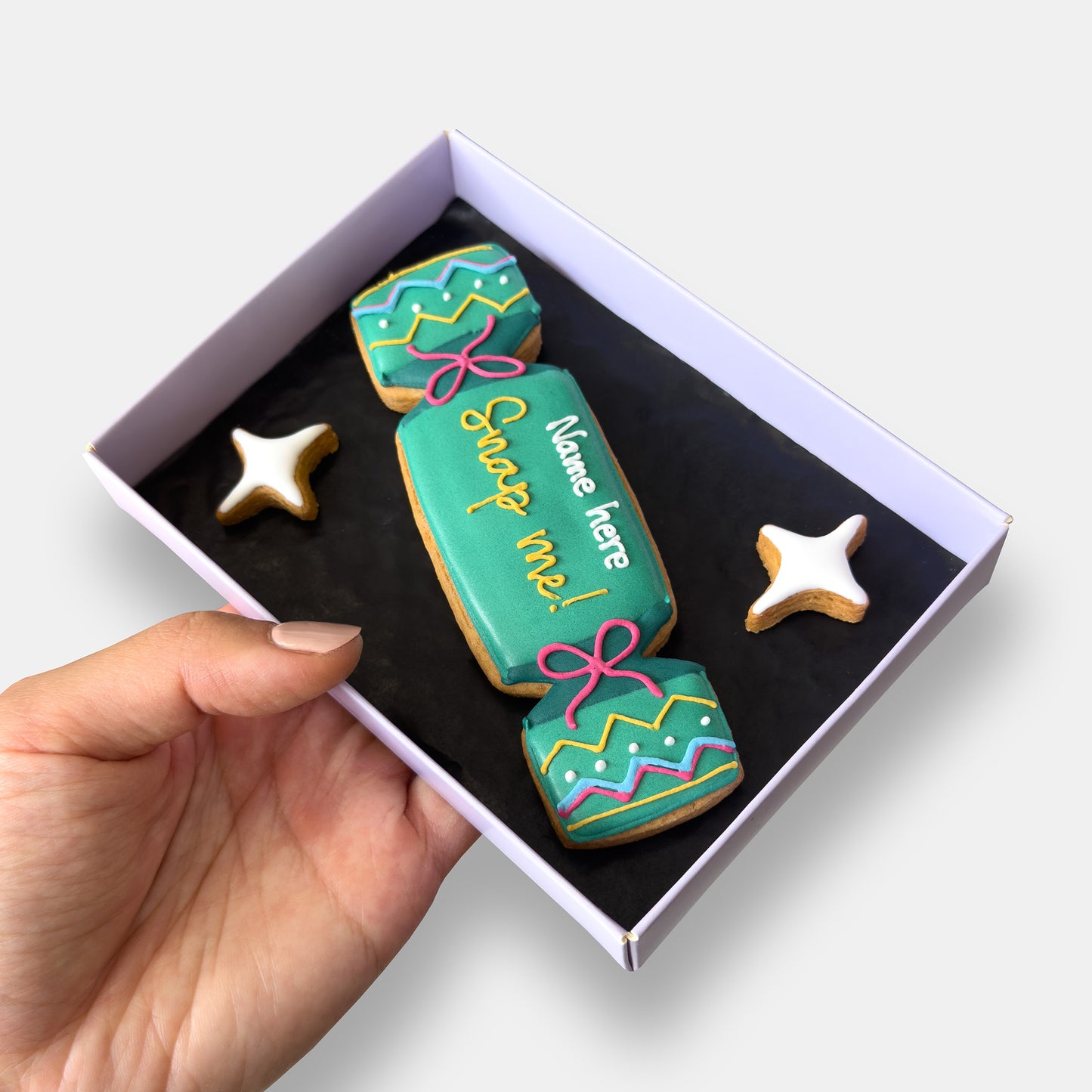 Personalised Christmas Cracker Letterbox Iced Cookie
