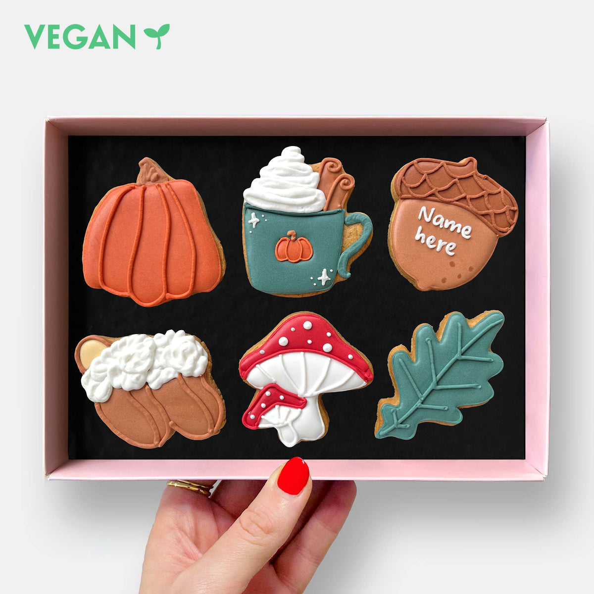 Vegan Personalised Cosy Autumn Letterbox Iced Cookies