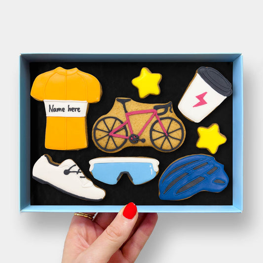 Personalised Cyclist Birthday Letterbox Iced Cookies
