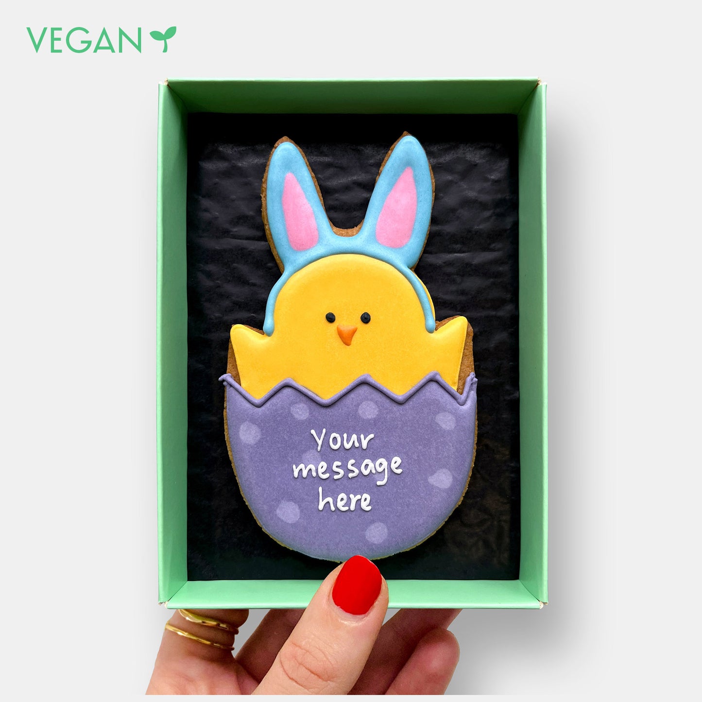 Vegan Personalised Easter Chick Letterbox Iced Cookie