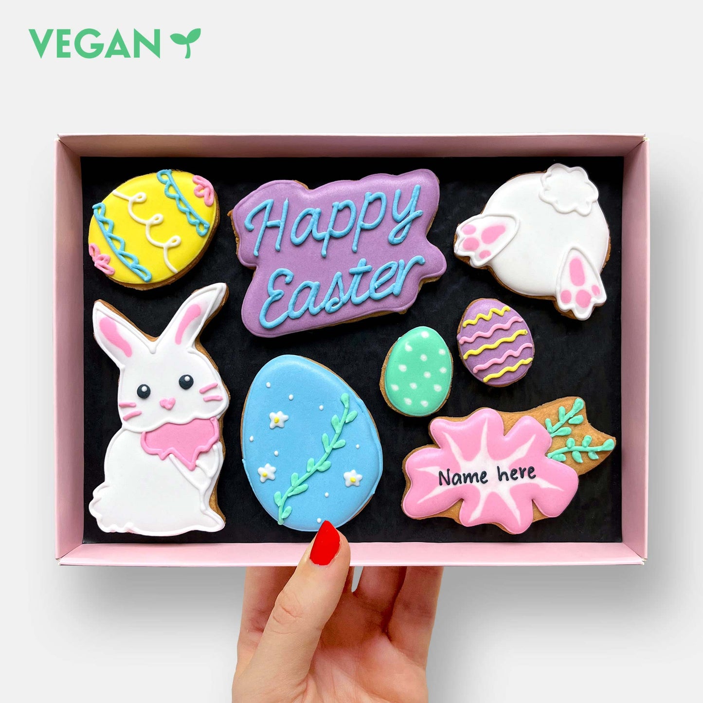 Vegan Personalised Happy Easter Letterbox Iced Cookies