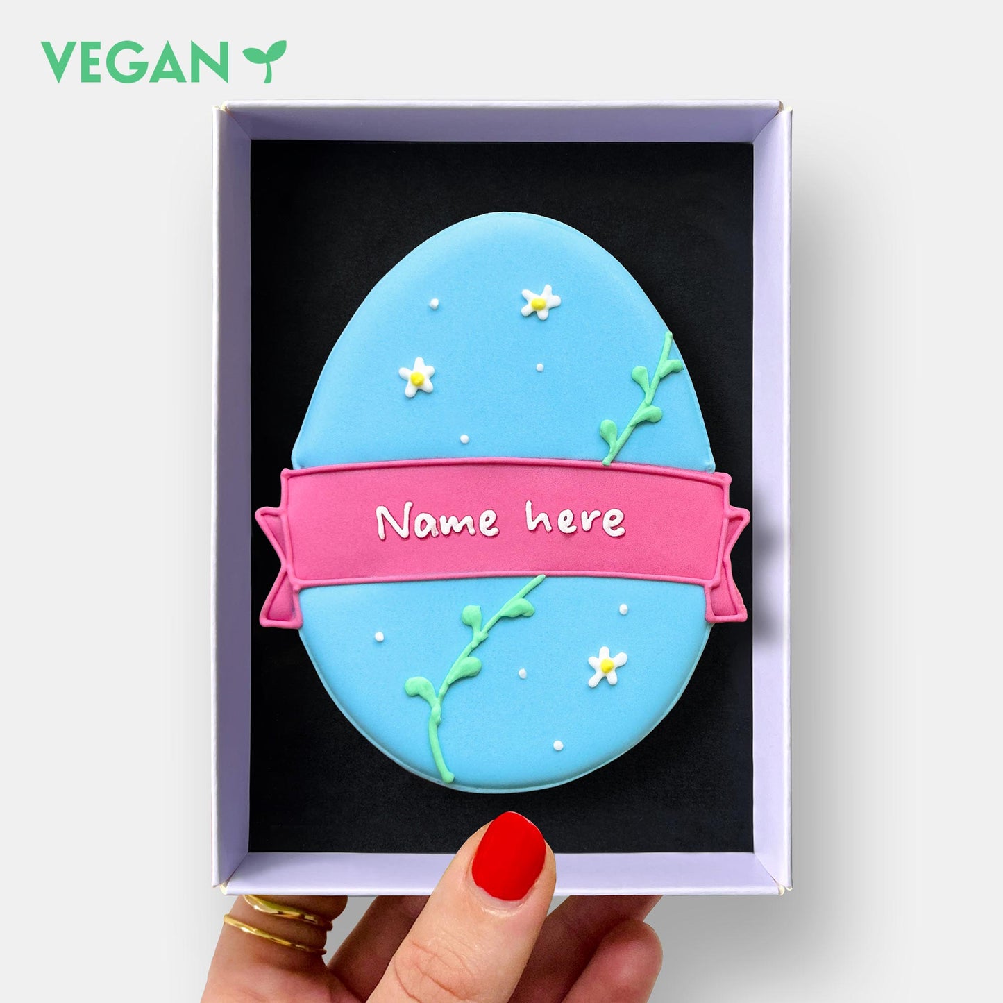 Vegan Personalised Floral Easter Egg Letterbox Cookie