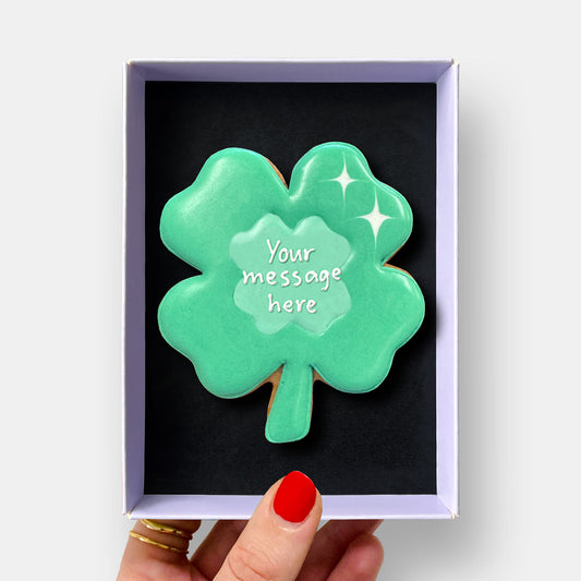Personalised Good Luck Clover Letterbox Iced Cookie