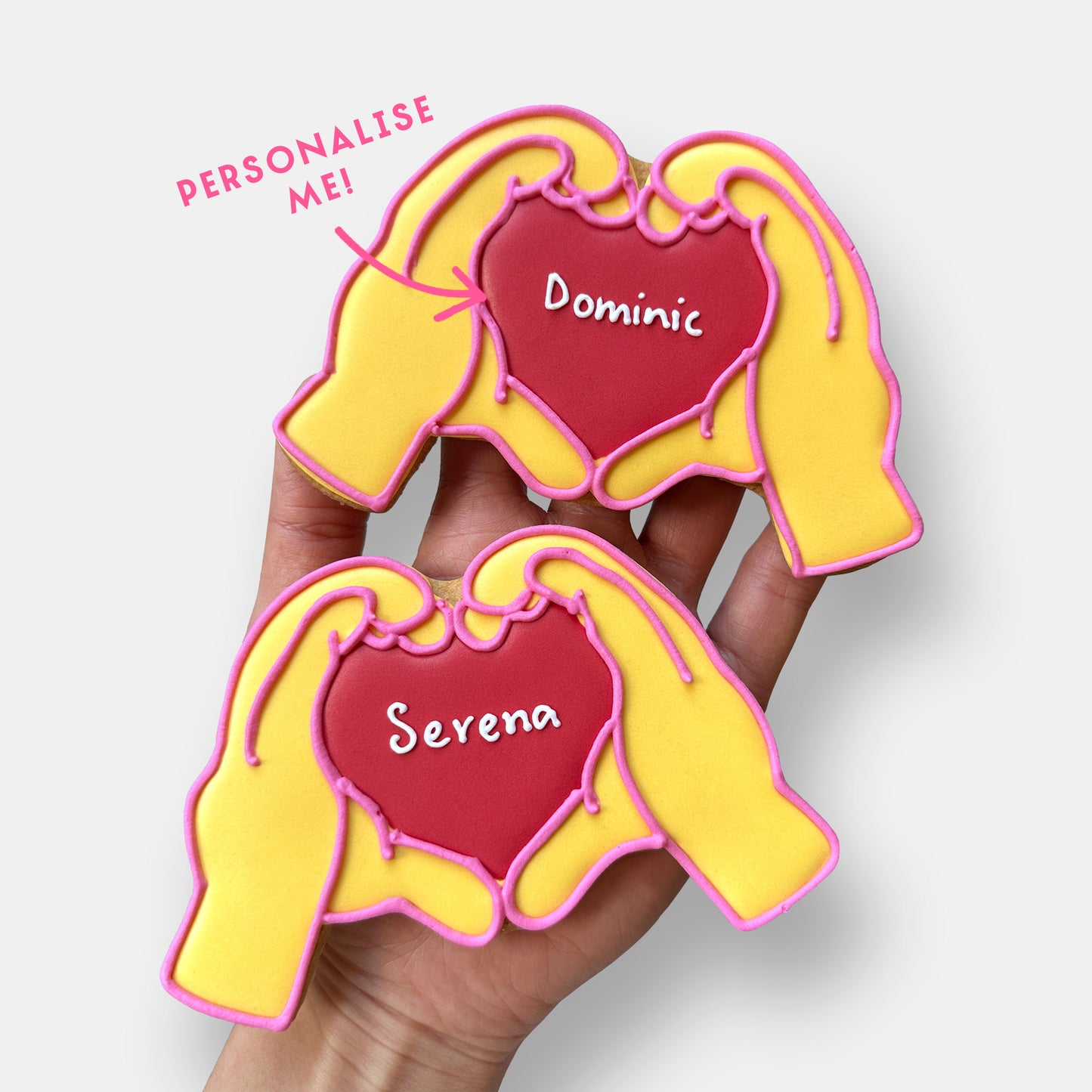 Personalised Heart Hands Valentine's Letterbox Iced Cookie