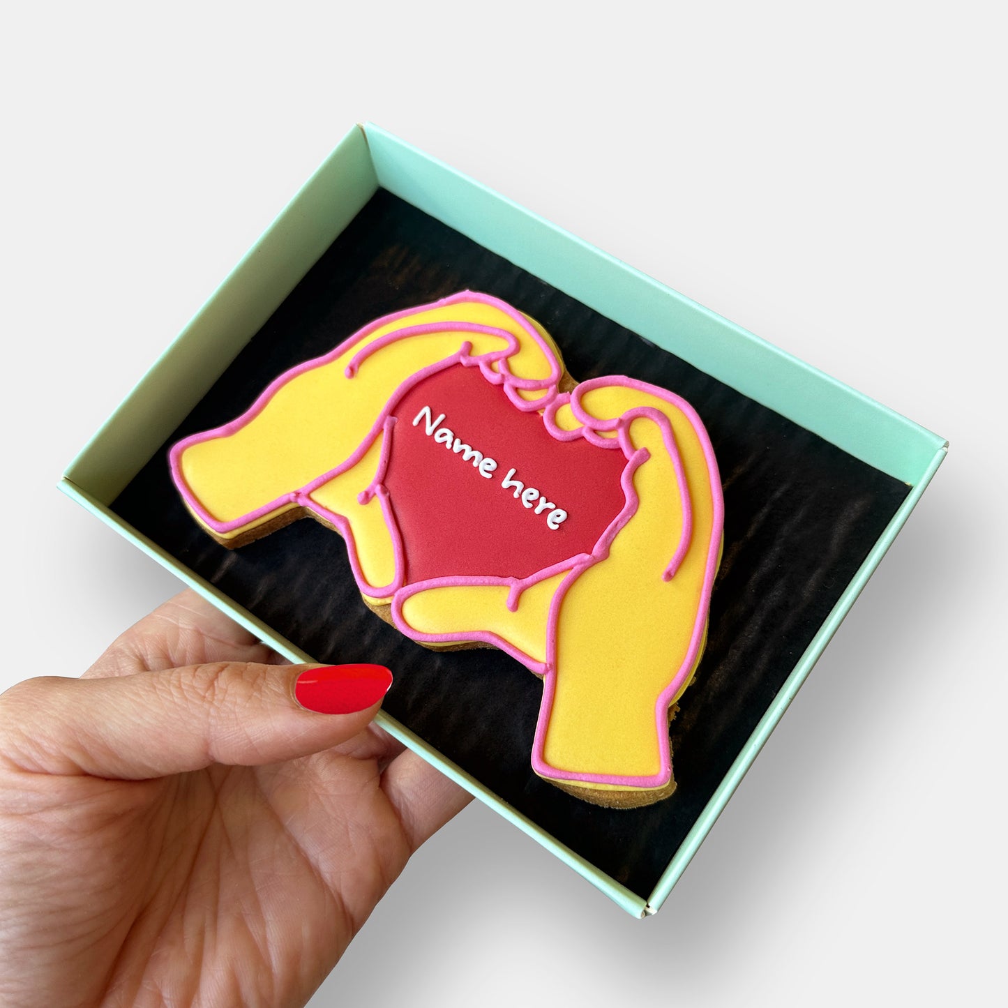 Personalised Heart Hands Valentine's Letterbox Iced Cookie