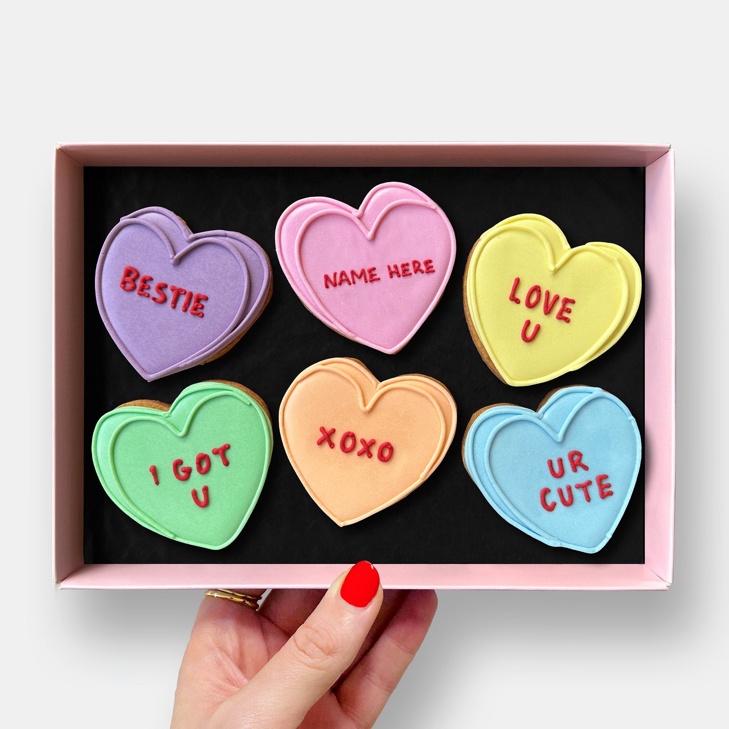 Personalised Love Hearts Valentine's Letterbox Iced Cookies