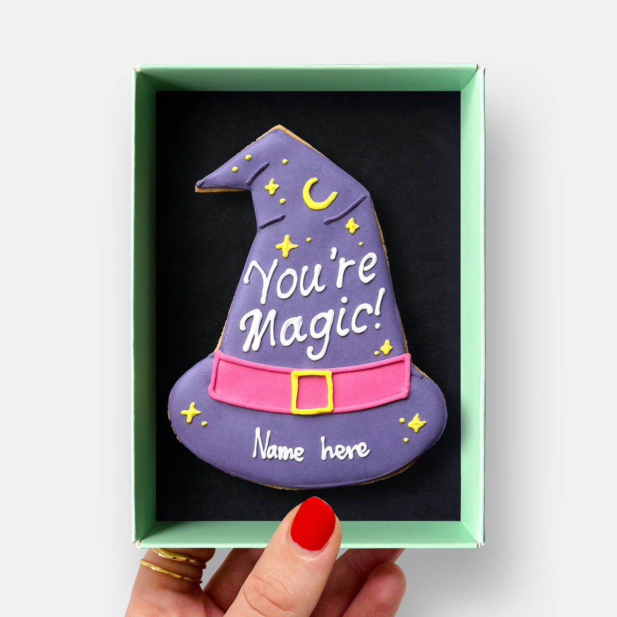 Personalised Magic Witch Hat Halloween Letterbox Iced Cookie