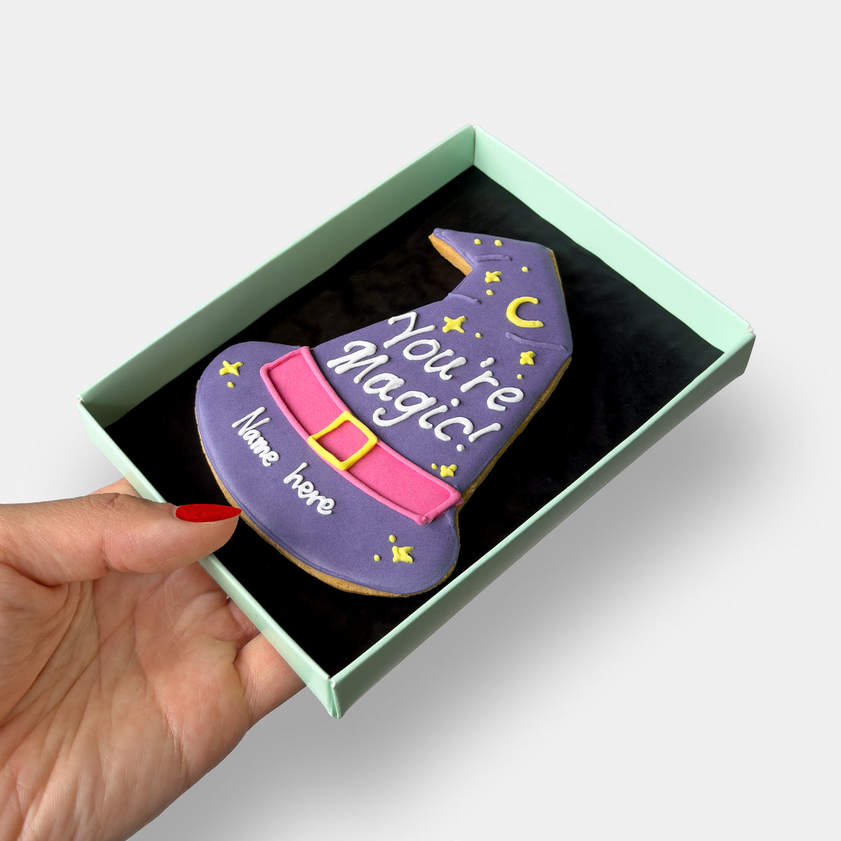 Personalised Magic Witch Hat Halloween Letterbox Iced Cookie