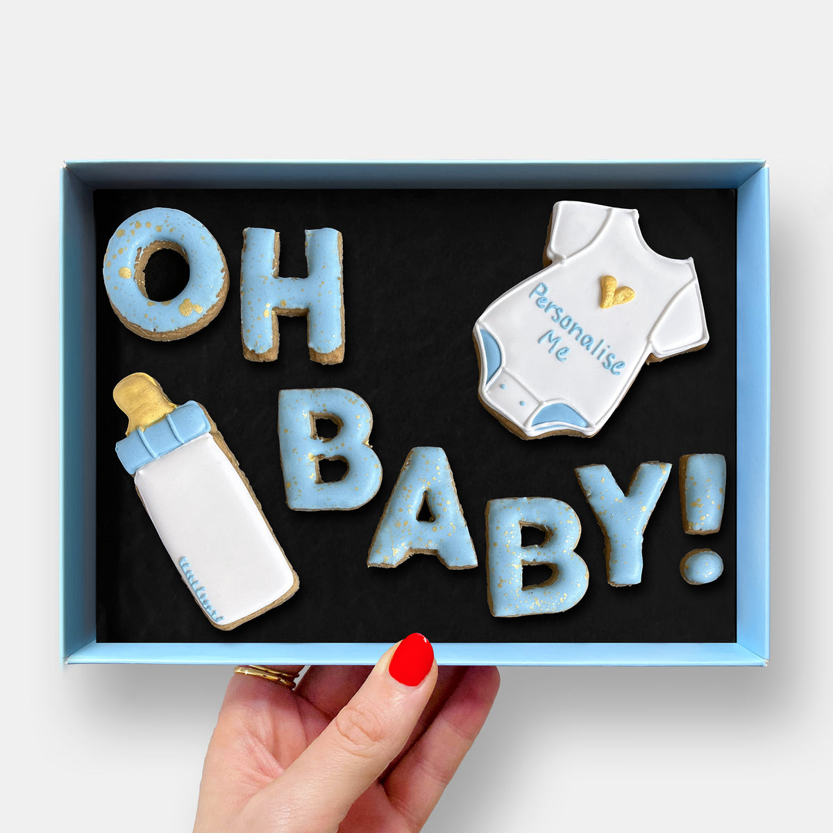 Personalised Oh Blue Letterbox Iced Cookies