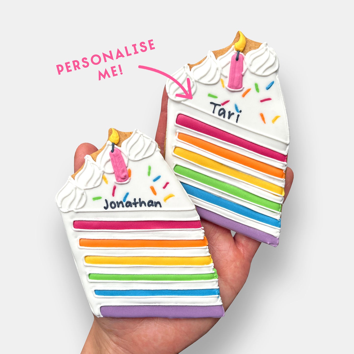 Personalised Rainbow Birthday Cake Slice Letterbox Cookie