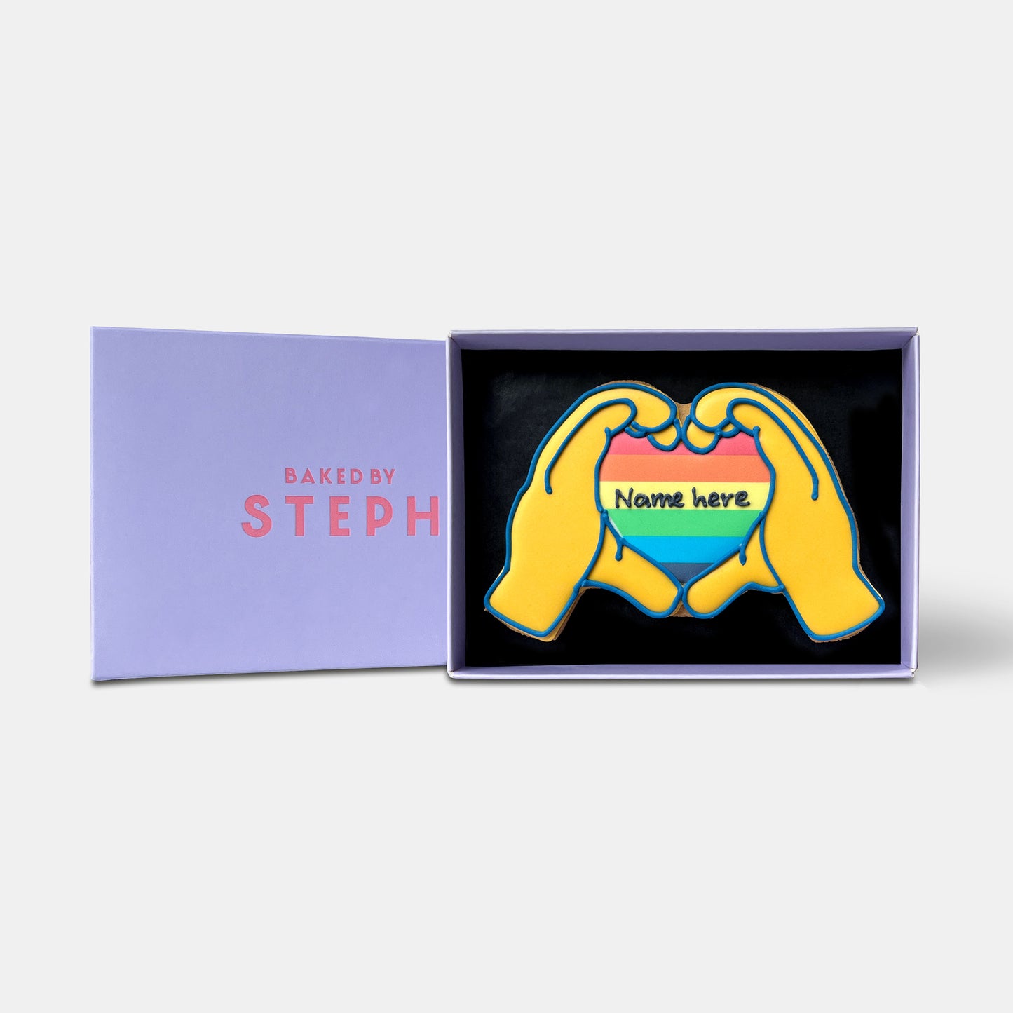 Personalised Rainbow Heart Hands Letterbox Cookie