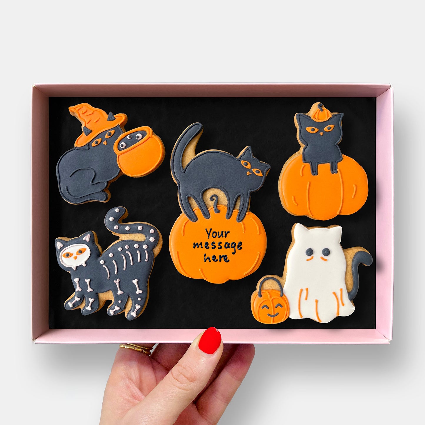 Personalised Scaredy Cat Halloween Letterbox Iced Cookies