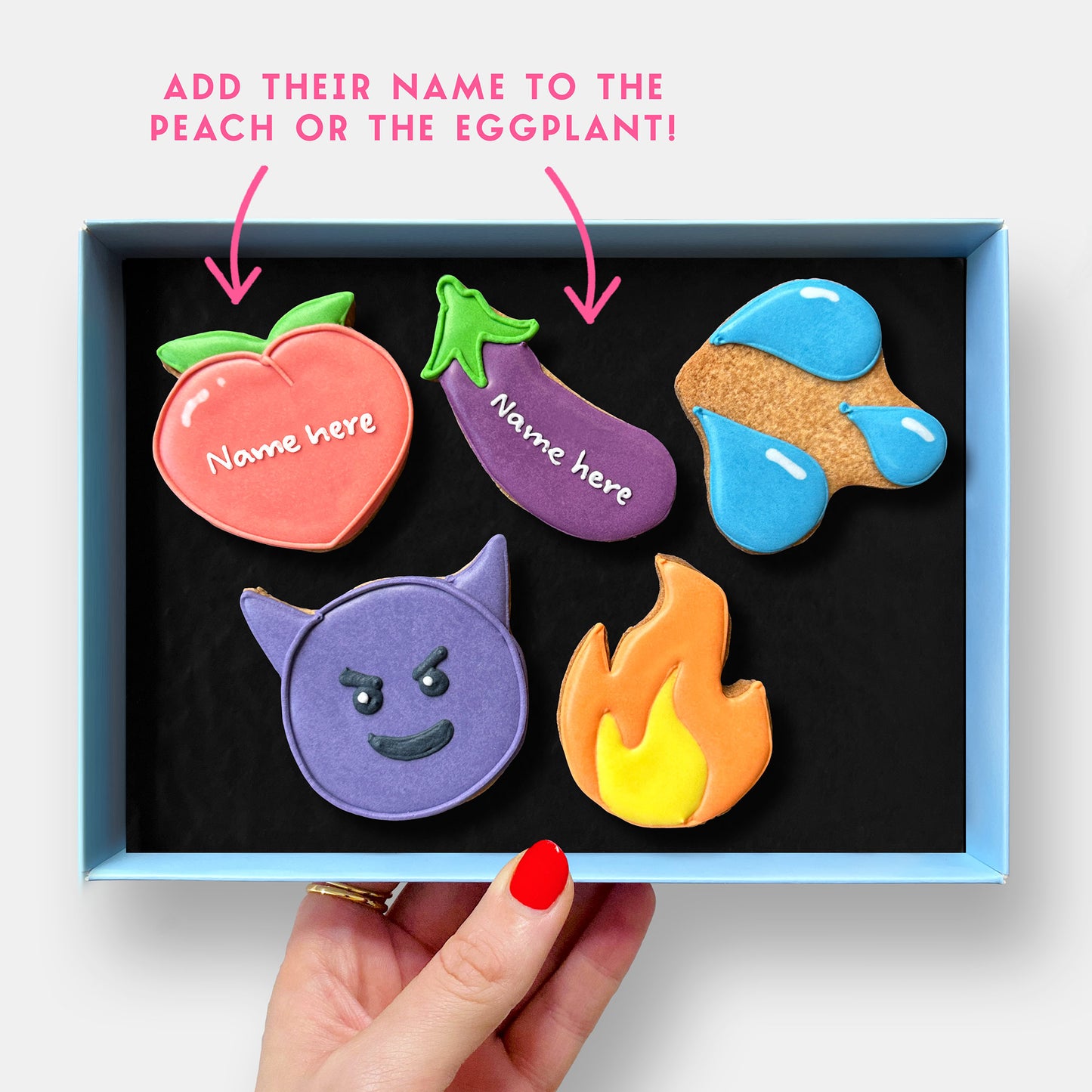 Personalised Sexy Time Emojis Letterbox Iced Cookies