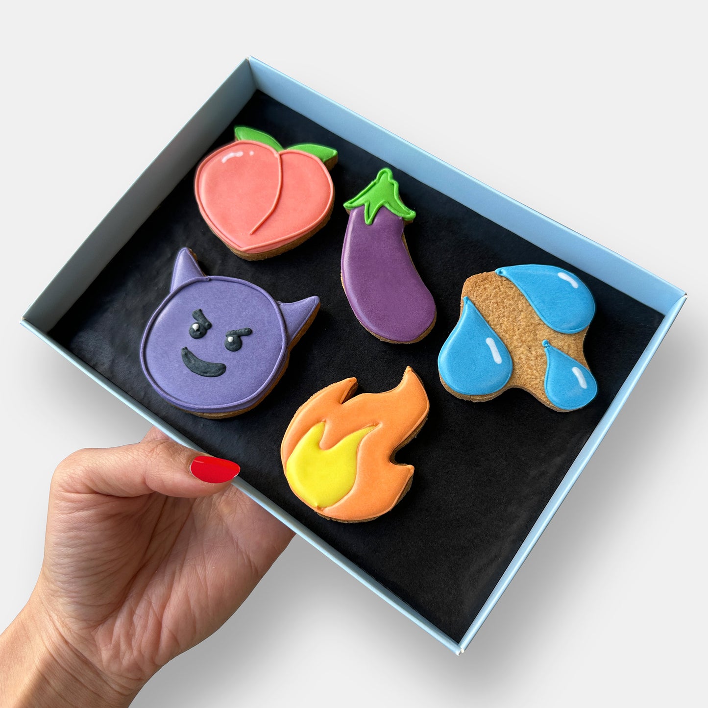 Personalised Sexy Time Emojis Letterbox Iced Cookies