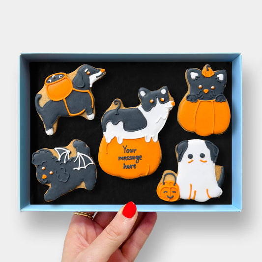 Personalised Spooky Dog Halloween Letterbox Iced Cookies