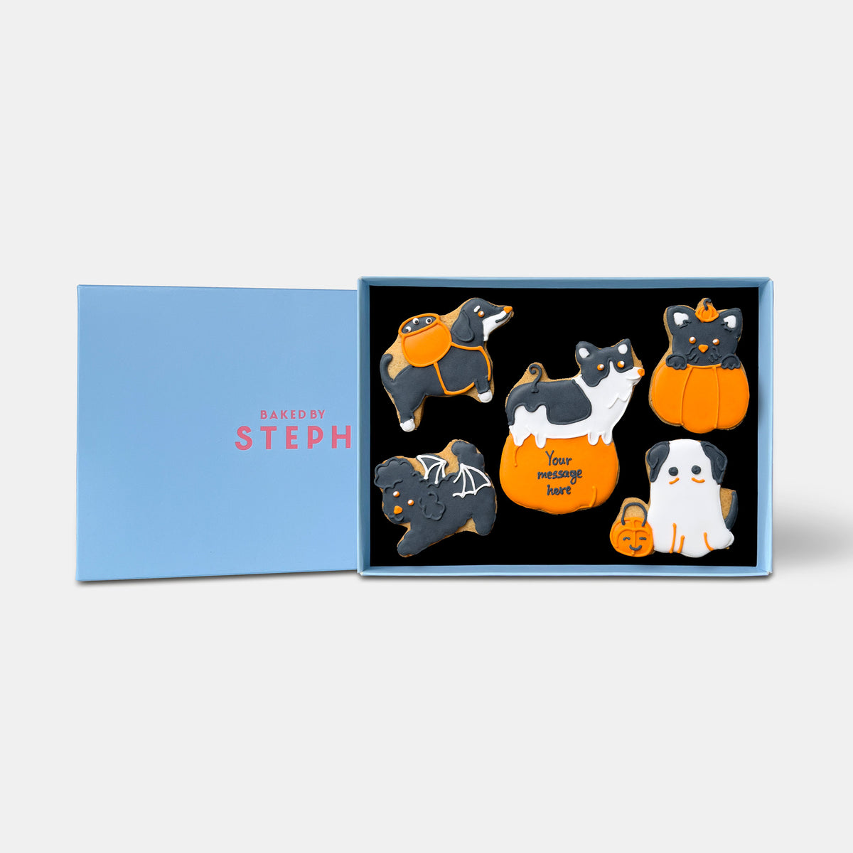 Personalised Spooky Dog Halloween Letterbox Iced Cookies