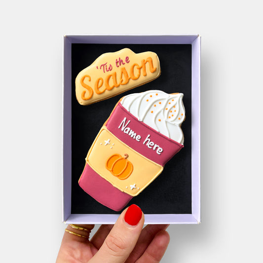 Personalised T'is The Season Pumpkin Spice Autumn Letterbox Iced Cookies