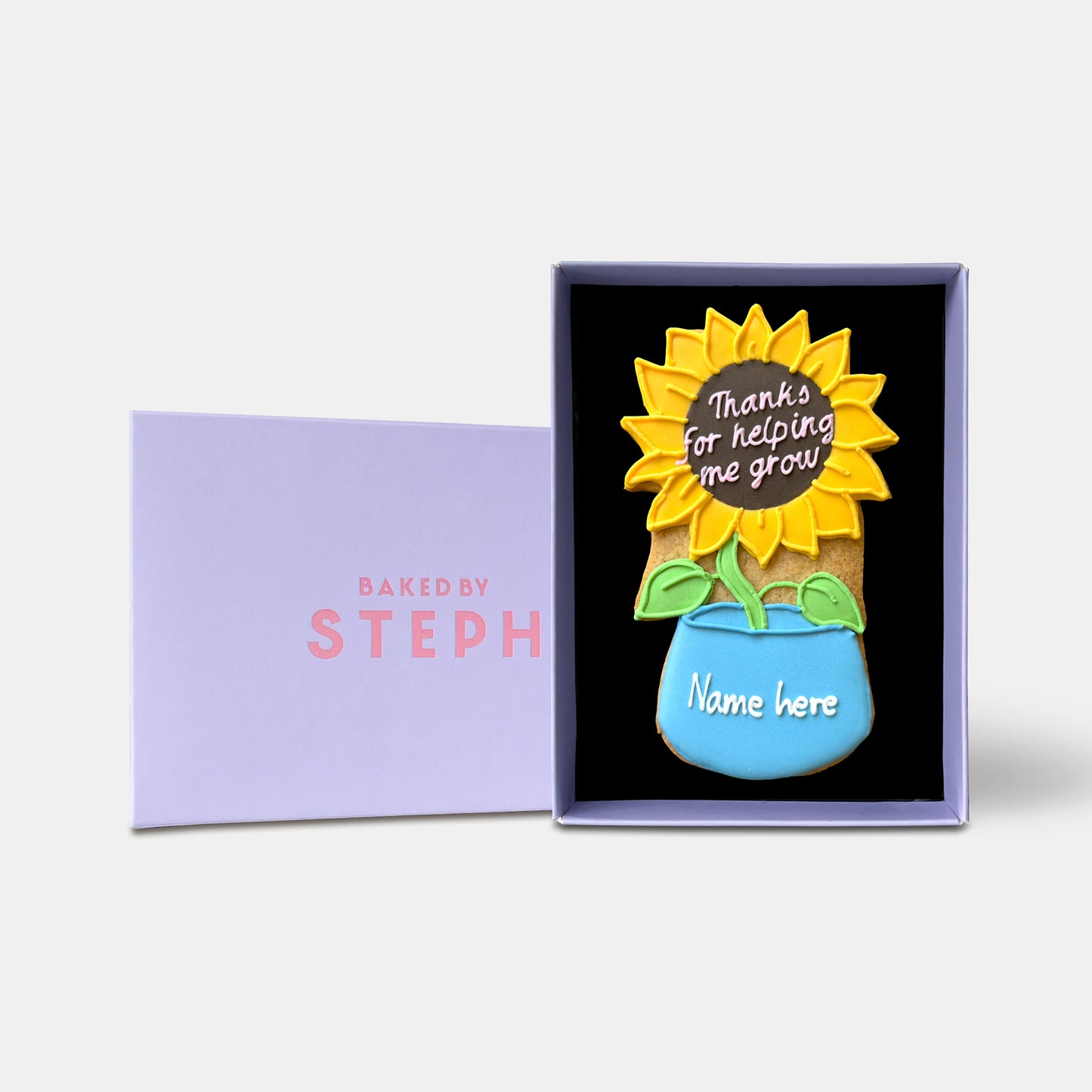 Personalised Thanks For Helping Me Grow Sunflower Teacher Letterbox Iced Cookie