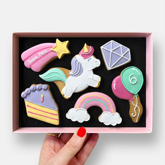 Personalised Unicorn Birthday Letterbox Iced Cookies