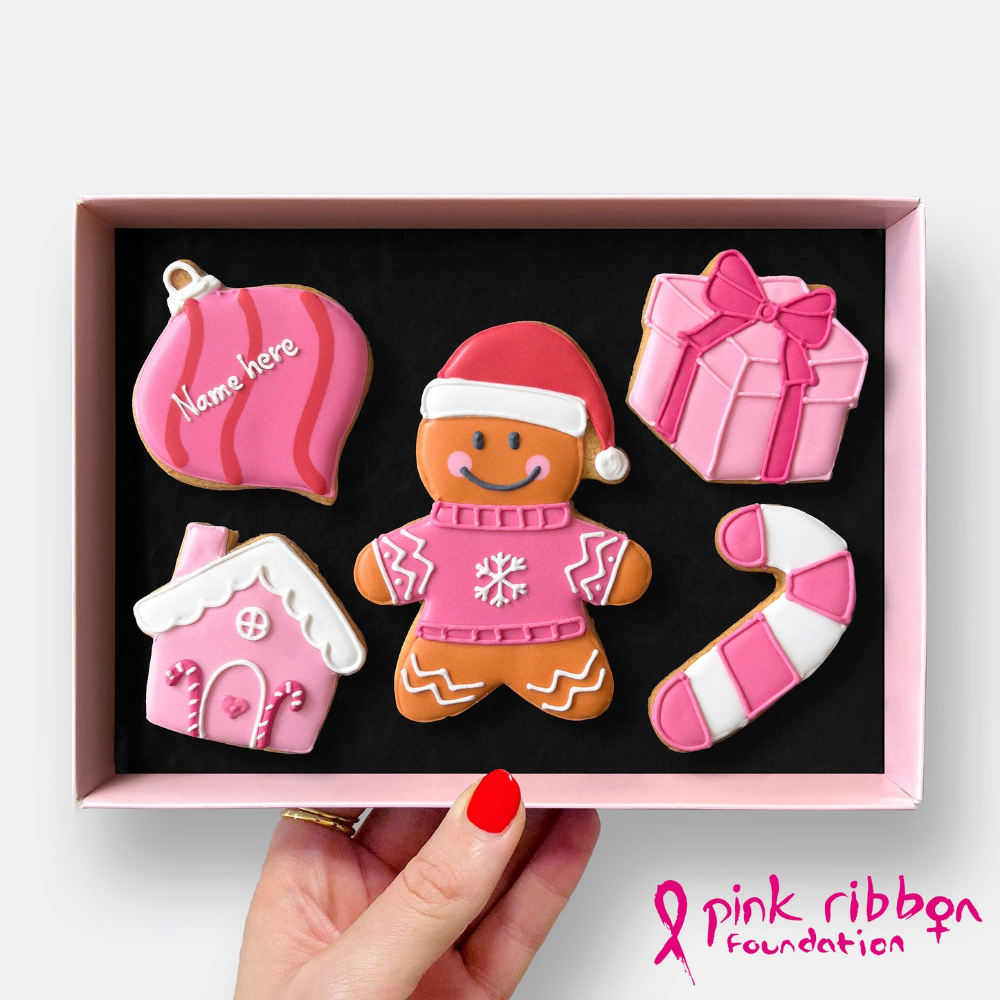 Personalised Very Pink Christmas Letterbox Iced Cookies (Supporting the Pink Ribbon Foundation)