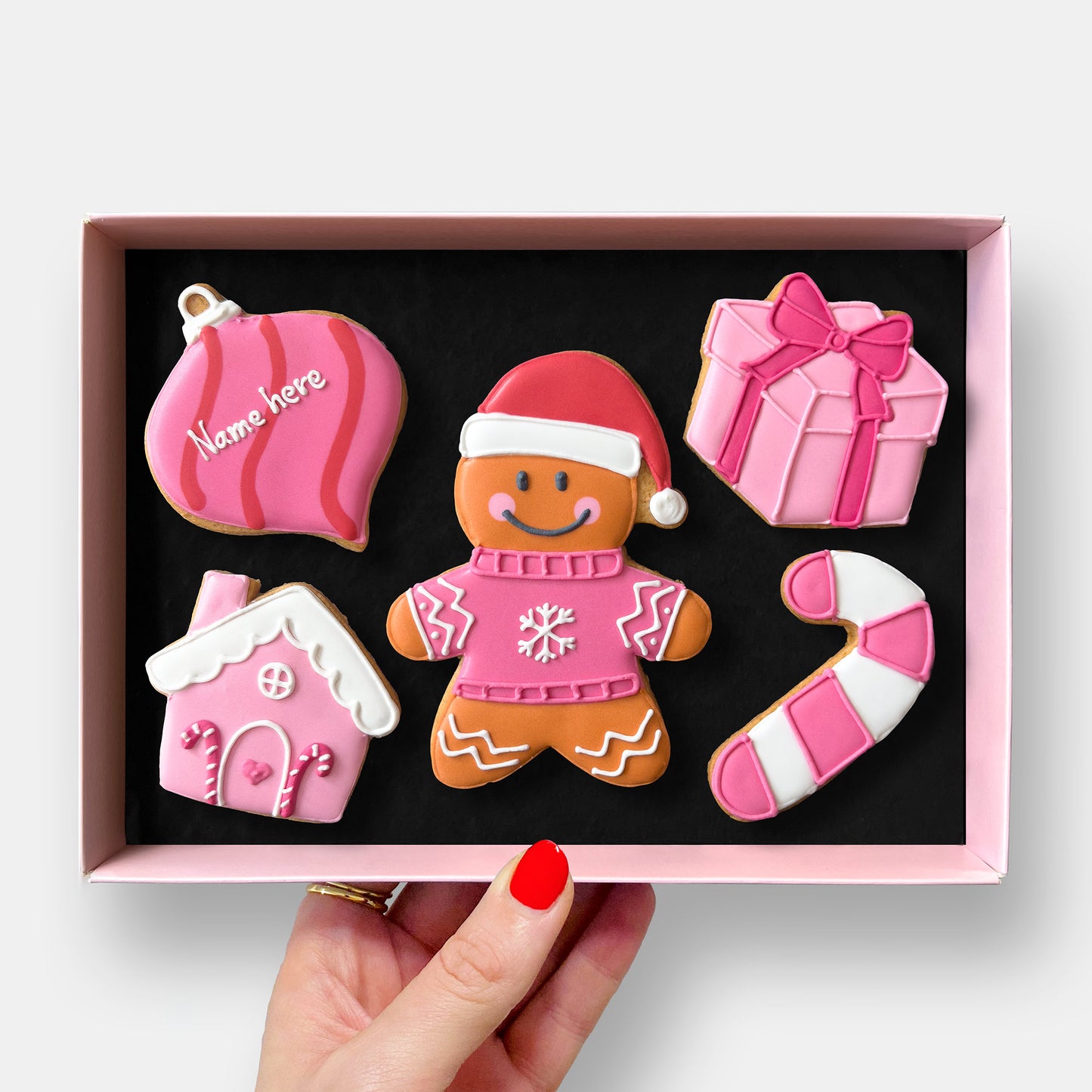 Personalised Very Pink Christmas Letterbox Iced Cookies