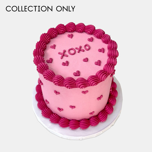 Personalised Pink Piped Heart Cake