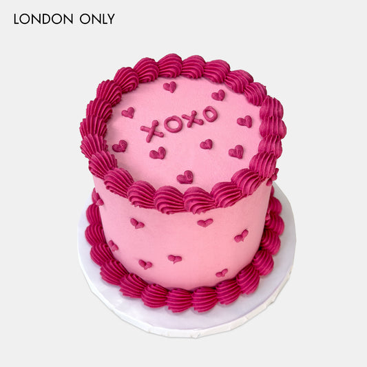 Personalised Pink Piped Heart Valentine's Cake