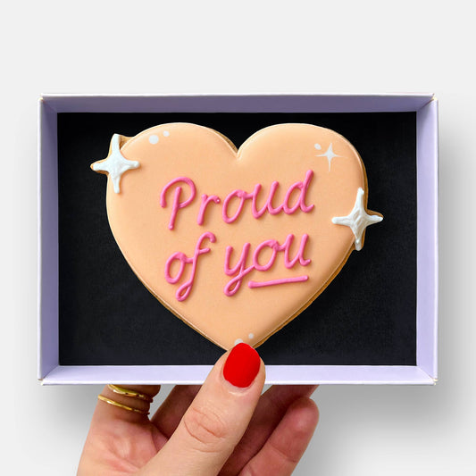 Proud Of You Peach Heart Congratulations Letterbox Iced Cookie