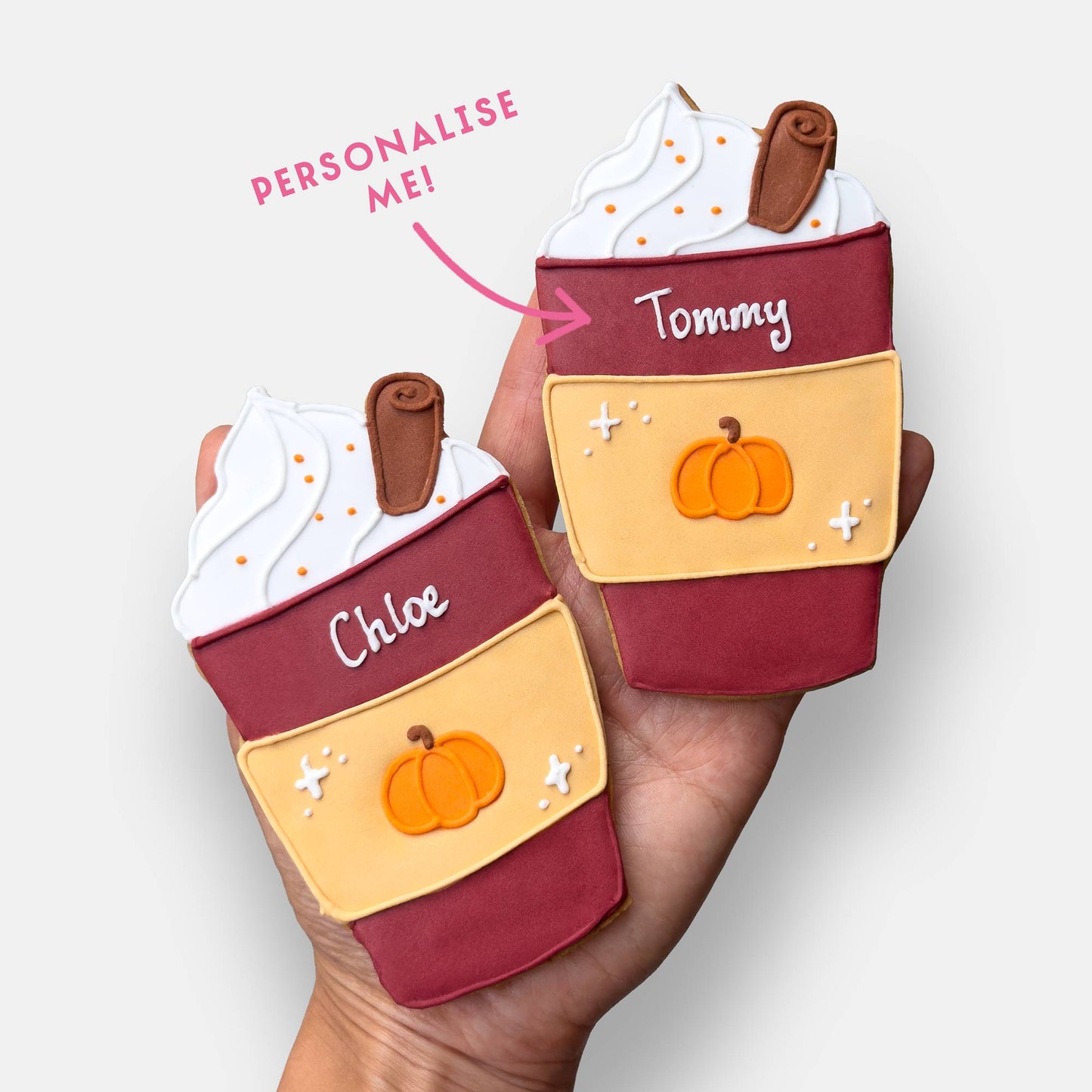 Personalised Pumpkin Spice Latte Autumn Letterbox Iced Cookie