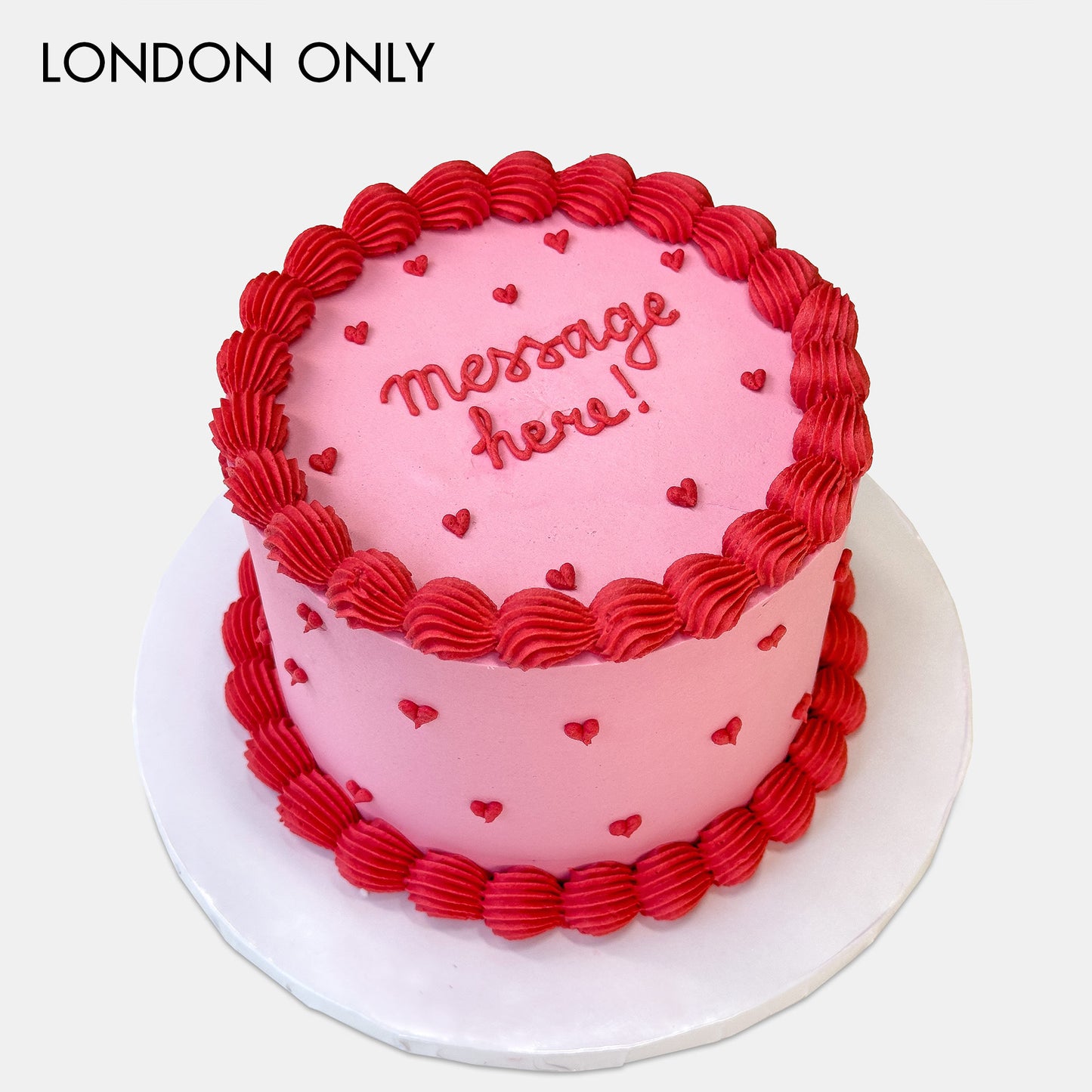 Personalised Red Piped Heart Cake