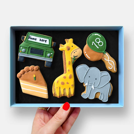 Personalised Safari Animals Birthday Letterbox Iced Cookies