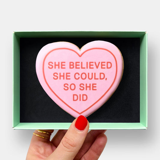 She Believed She Could Heart Good Luck Letterbox Printed Iced Cookie