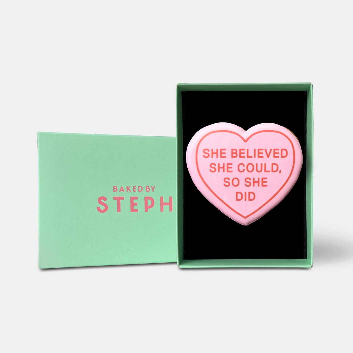 She Believed She Could Heart International Women's Day Letterbox Printed Iced Cookie