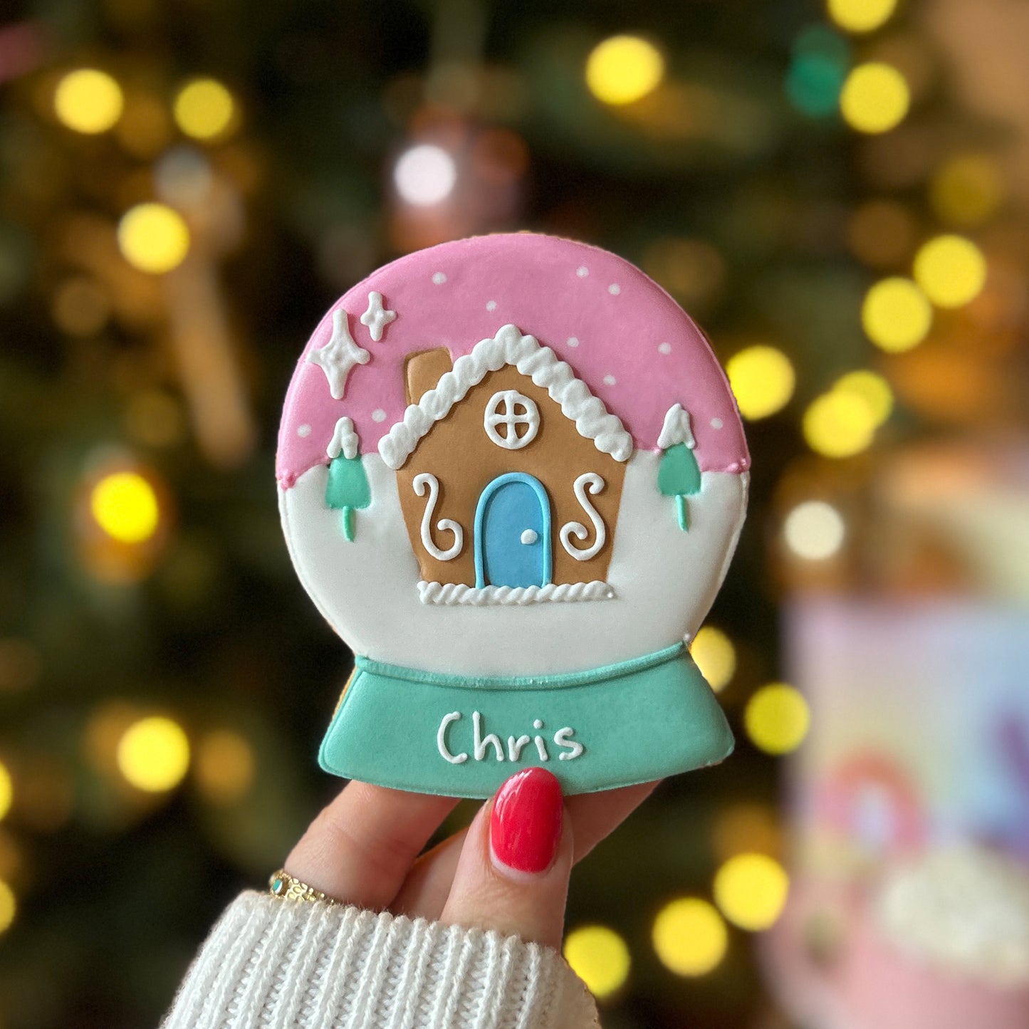 Vegan Personalised Christmas Snow Globe Letterbox Iced Cookie