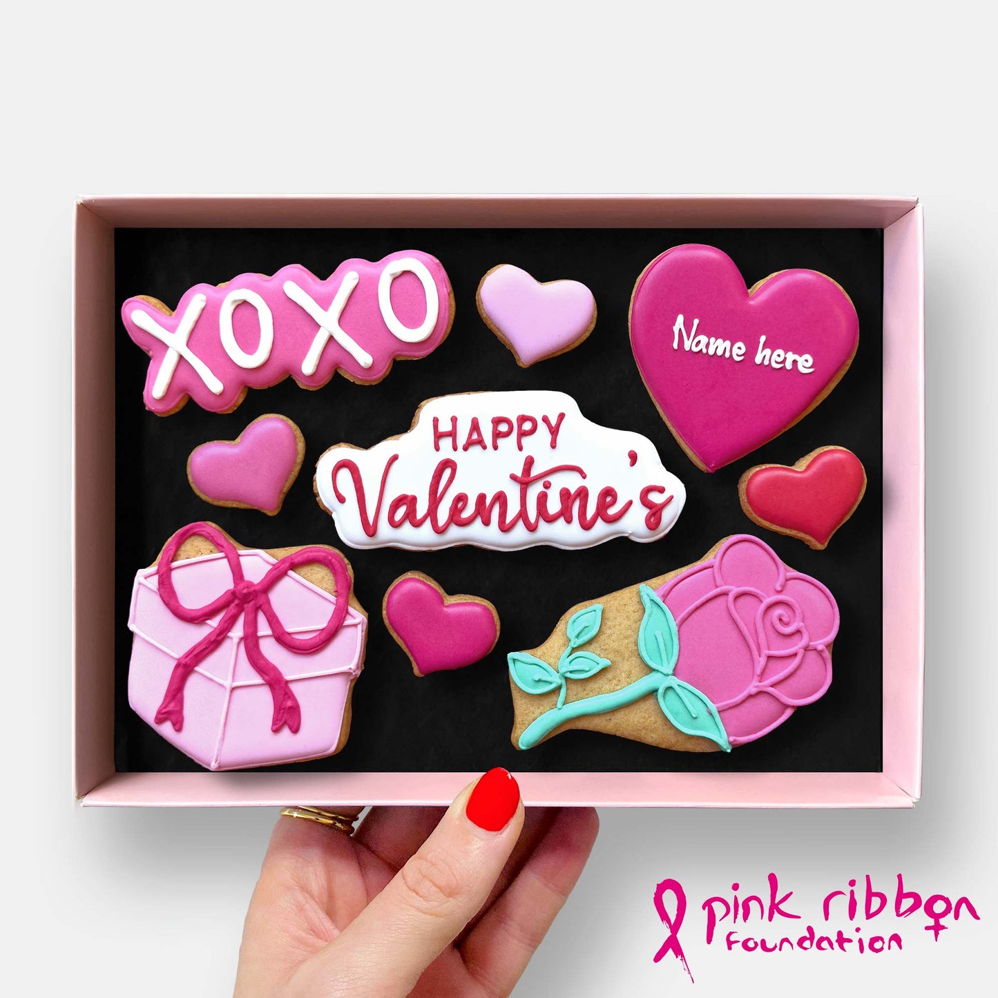 Personalised The Pink Valentine's Letterbox Iced Cookies (Supporting the Pink Ribbon Foundation)