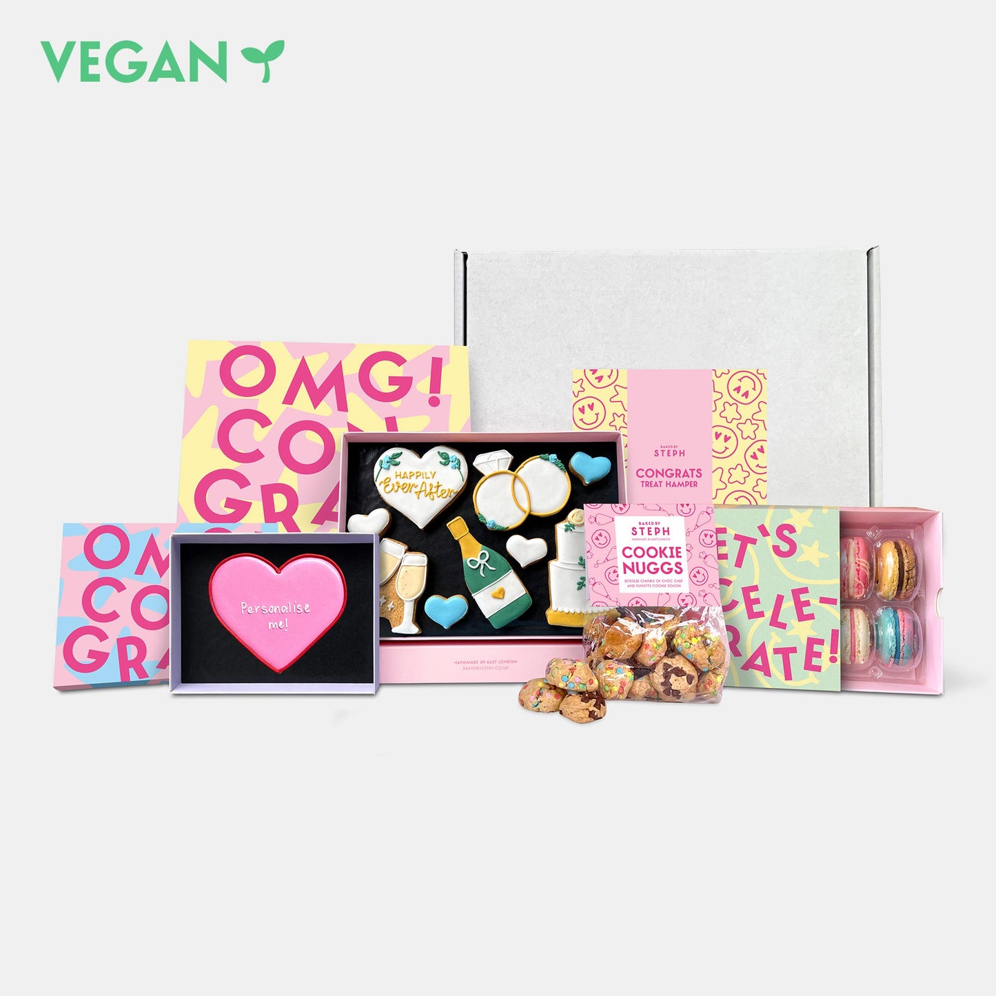 Vegan Wedding Congratulations Cookies & Macarons Hamper