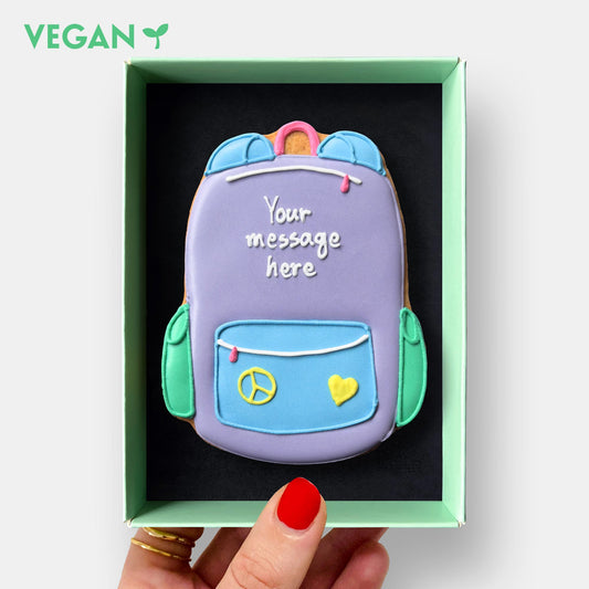 Vegan Personalised Back To School Backpack Letterbox Iced Cookie