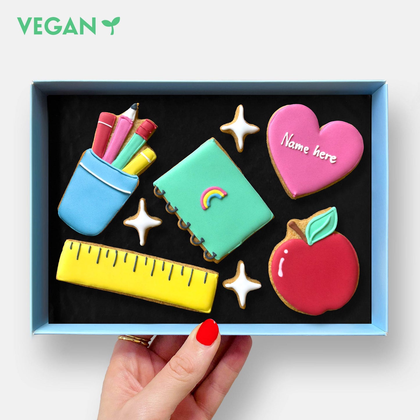 Vegan Personalised Back To School Letterbox Iced Cookies