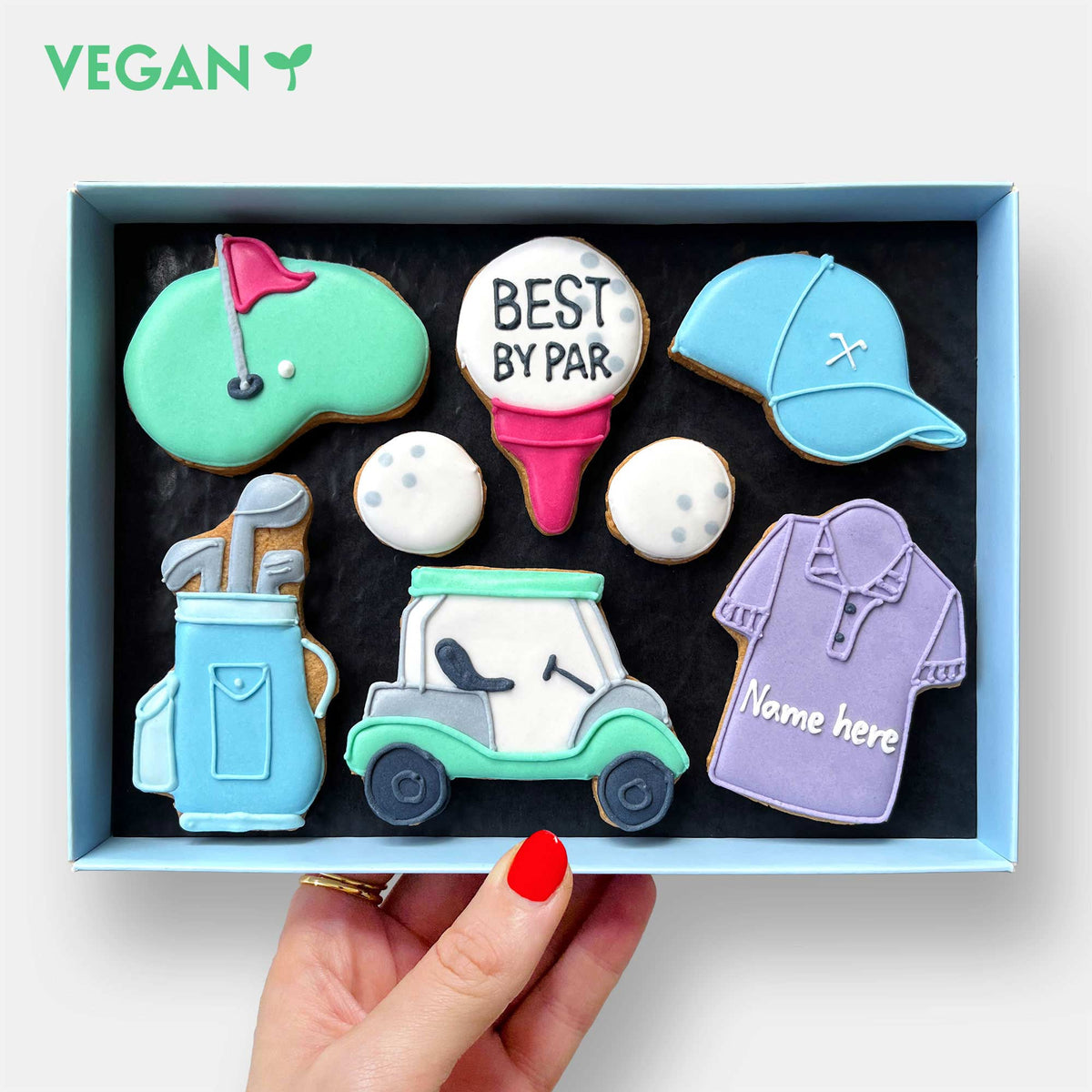 Vegan Personalised Golf Birthday Letterbox Iced Cookies