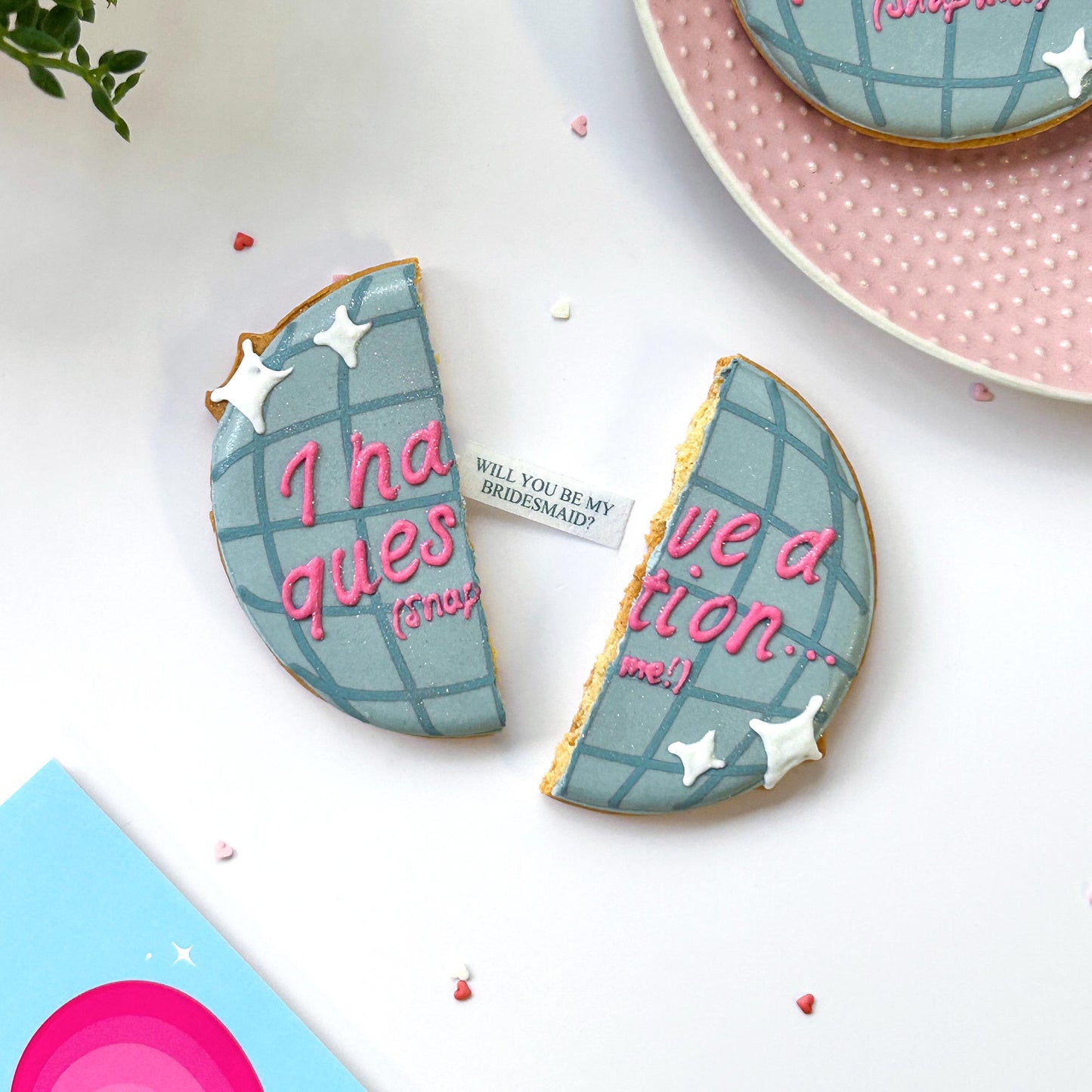 Wedding Party Proposal Secret Message Disco Ball Letterbox Iced Cookie