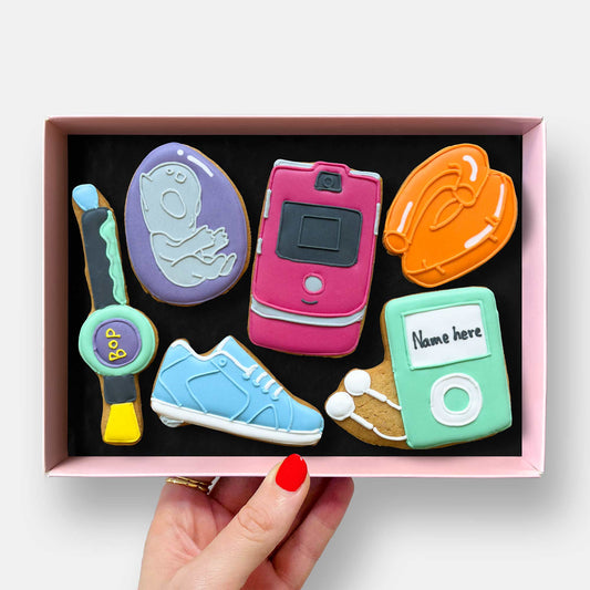 Personalised Y2K Baby Birthday Letterbox Iced Cookies