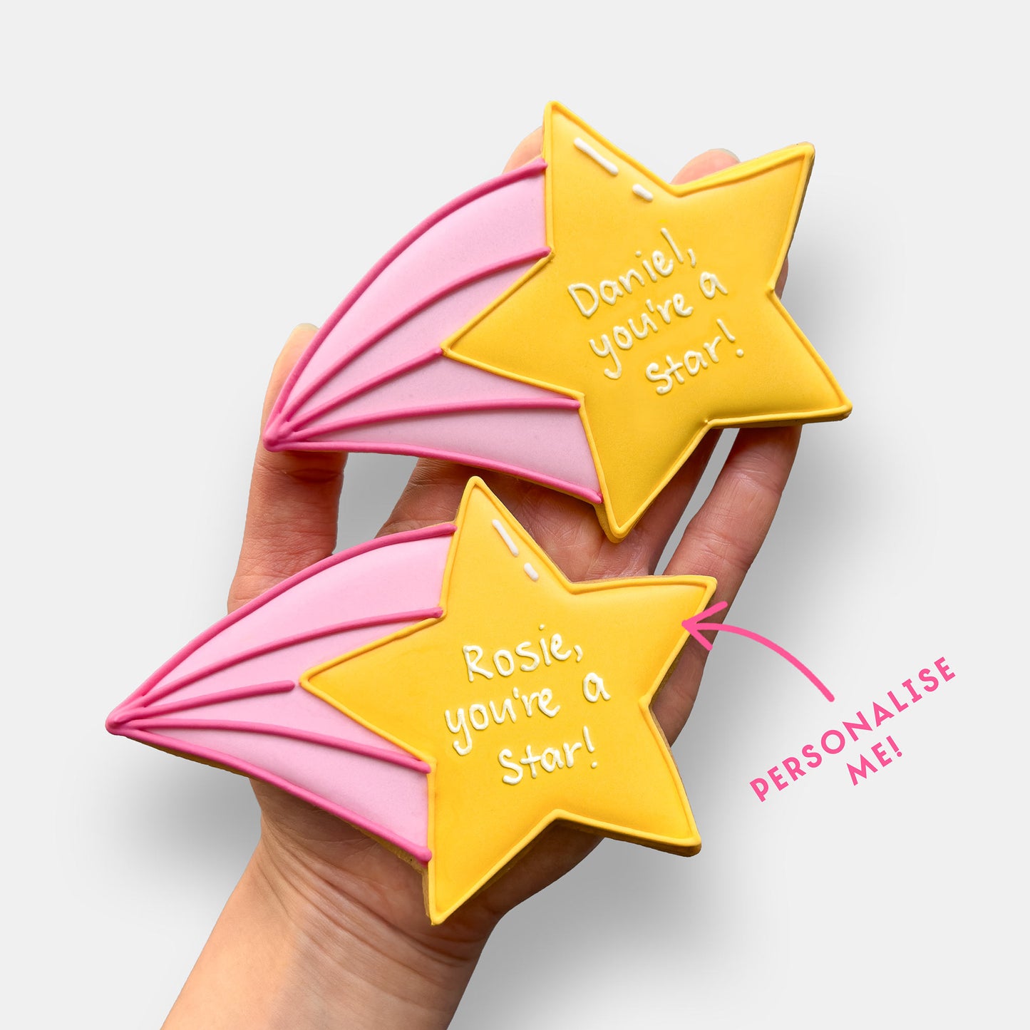 Personalised You're A Star Pink Letterbox Thank You Iced Cookie