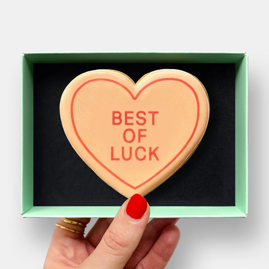 Best Of Luck Heart Letterbox Printed Iced Cookie