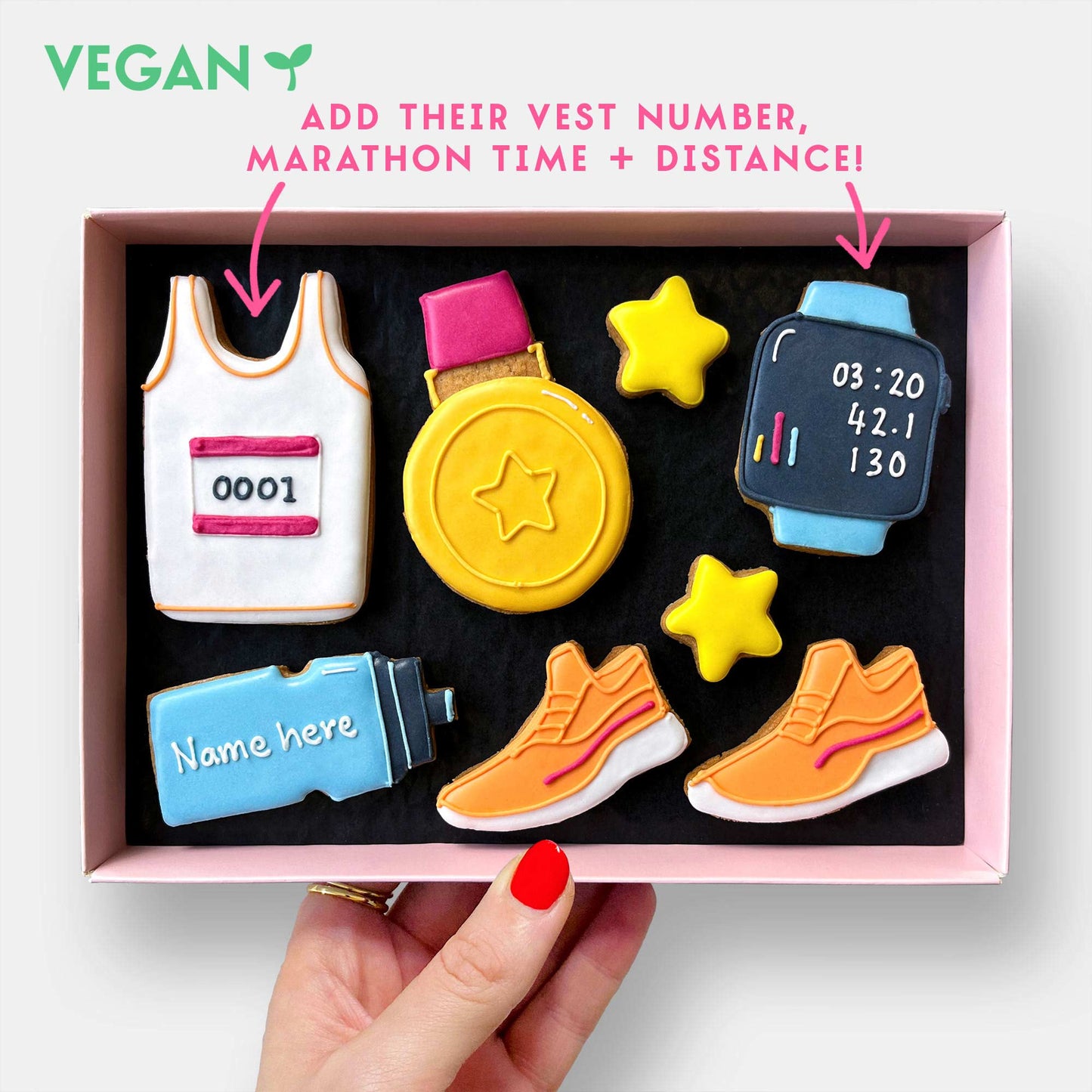 Vegan Personalised Born To Run Marathon Father's Day Letterbox Iced Cookies