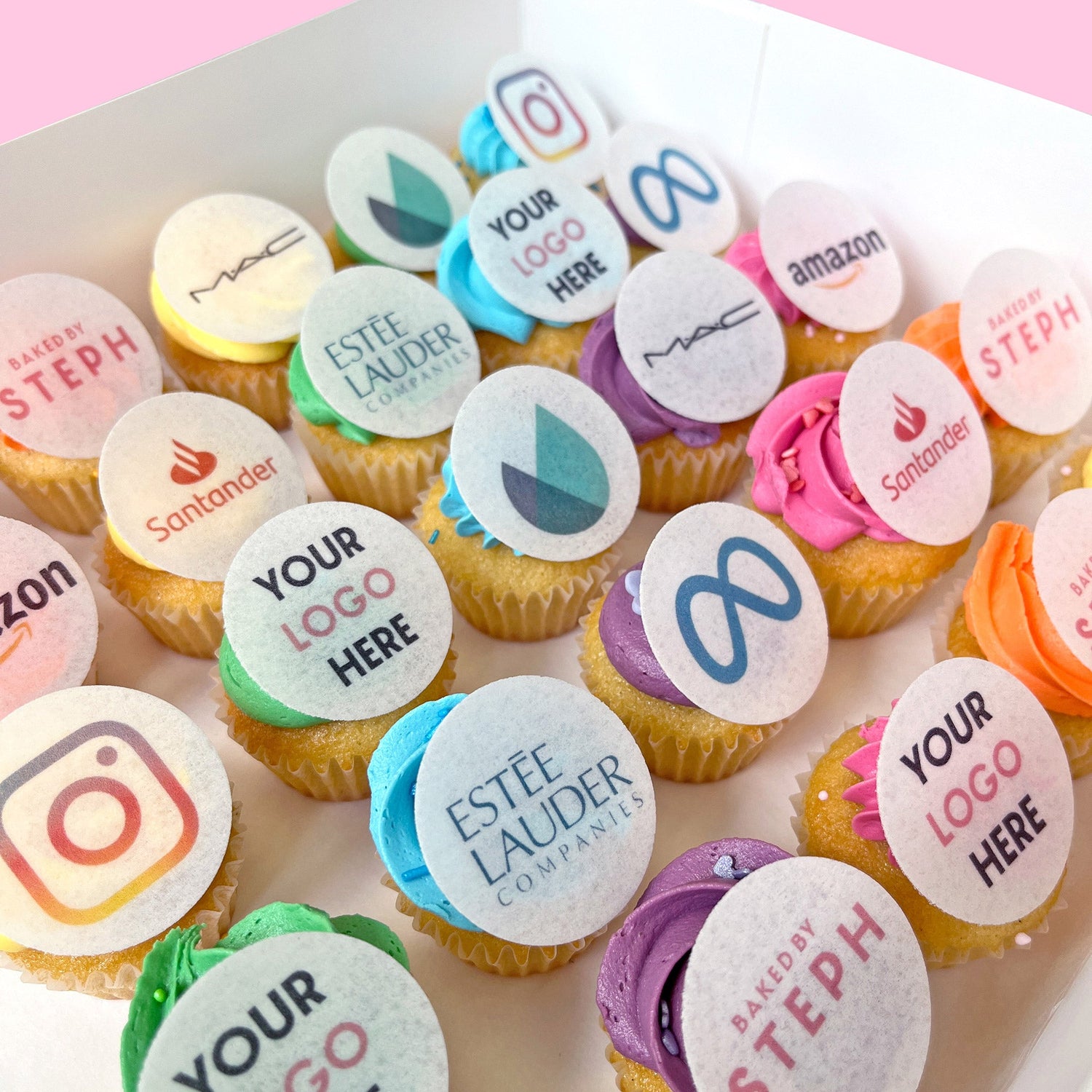 Branded/Logo Rainbow Mini Vanilla Cupcakes - Baked by Steph