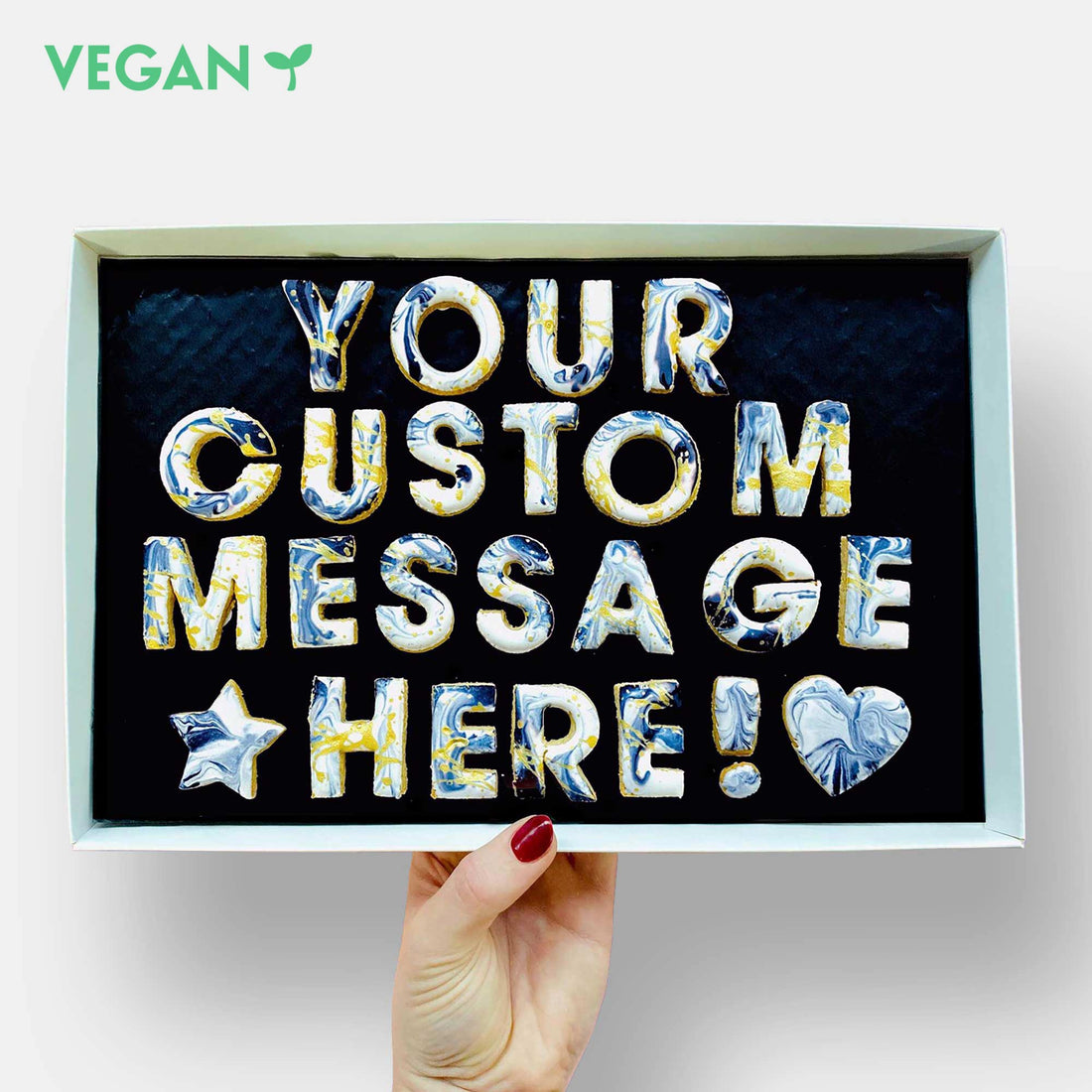 Vegan Personalised Custom Iced Cookie Message Box - Grey Marble (30 ...