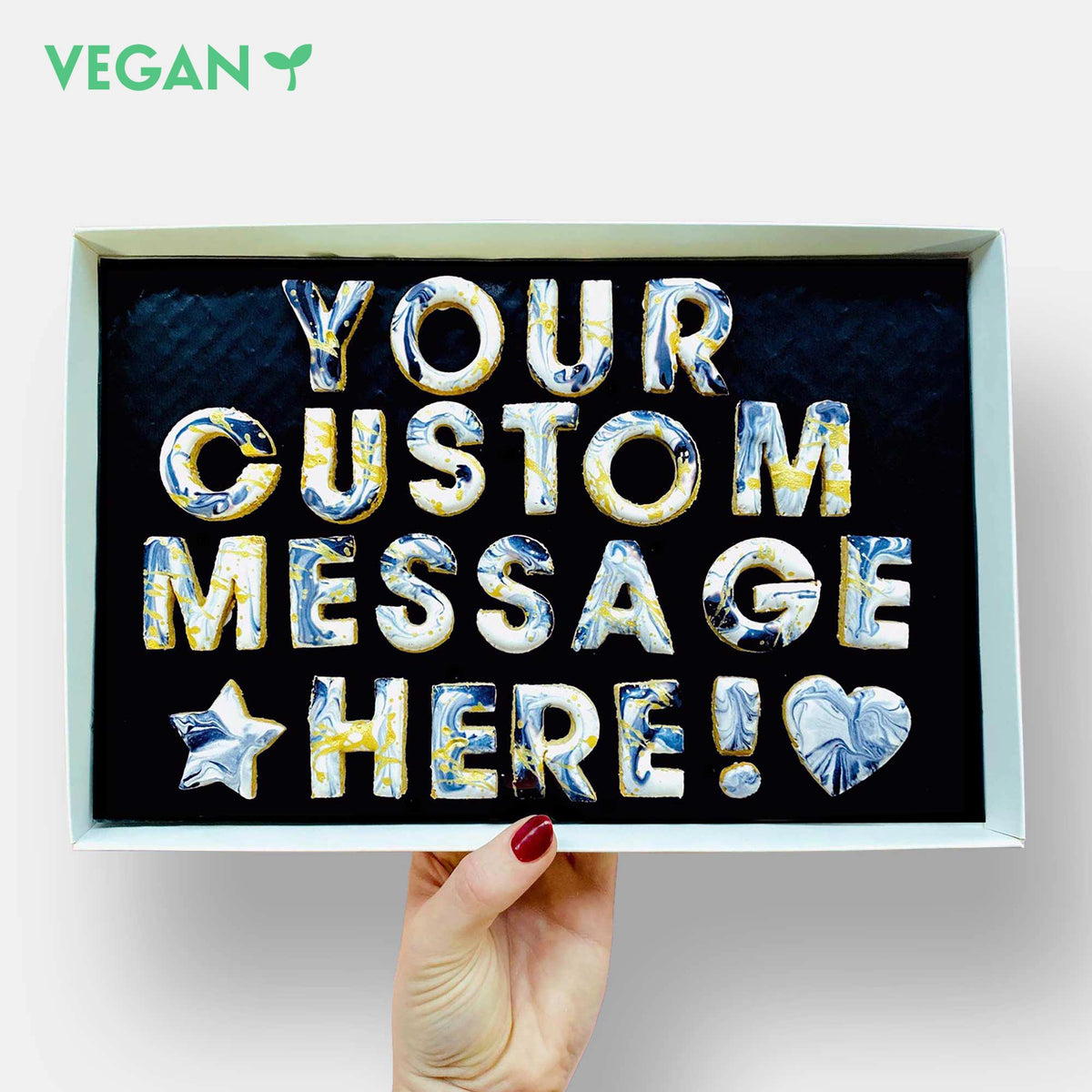 Vegan Personalised Custom Iced Cookie Message Box Marble