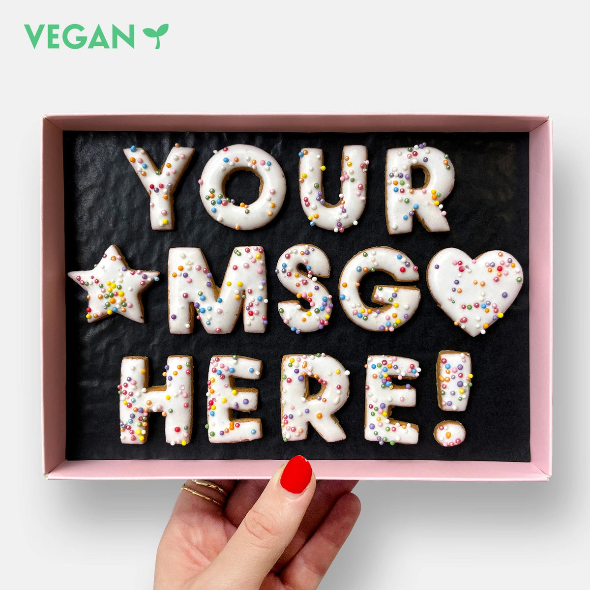 Vegan Personalised Custom Iced Cookie Message Box Funfetti